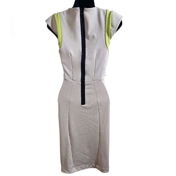 French Connection Cream Navy Blue Lime Green Dress 4 - Picture 5 of 5